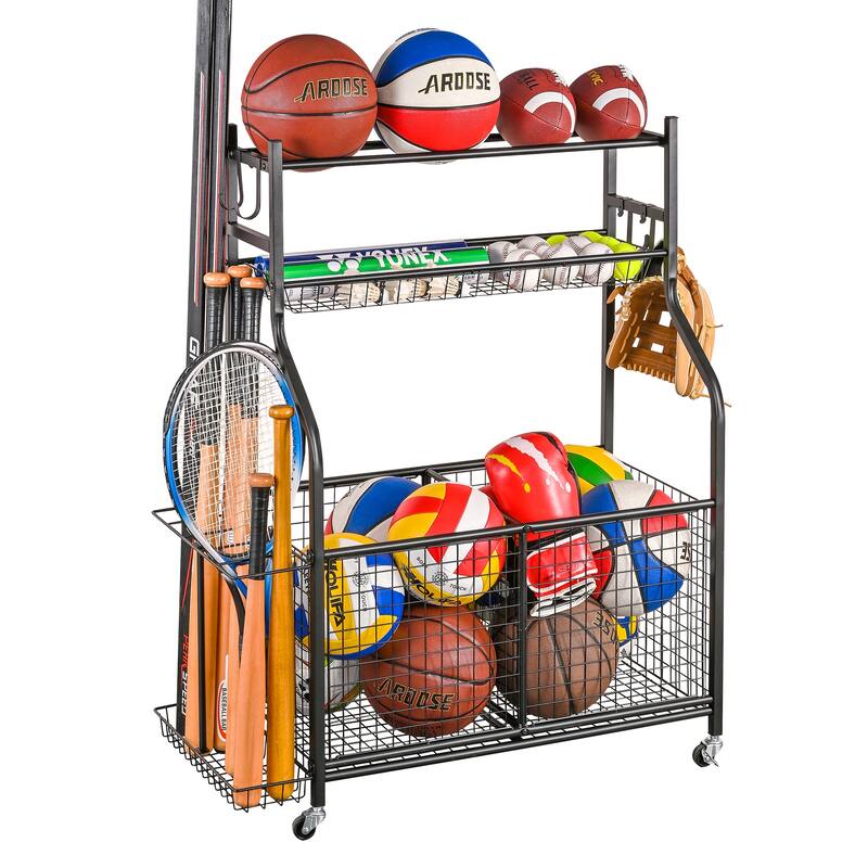 Garage Storage Sports Gear Organizer with Wheels - Black