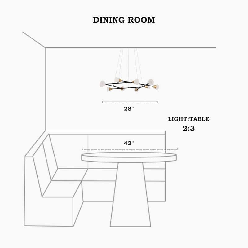 Modern Contemporary Black Gold 10-Light LED Linear Chandelier Pendant Lights for Dining Room - 28" D x 6" H