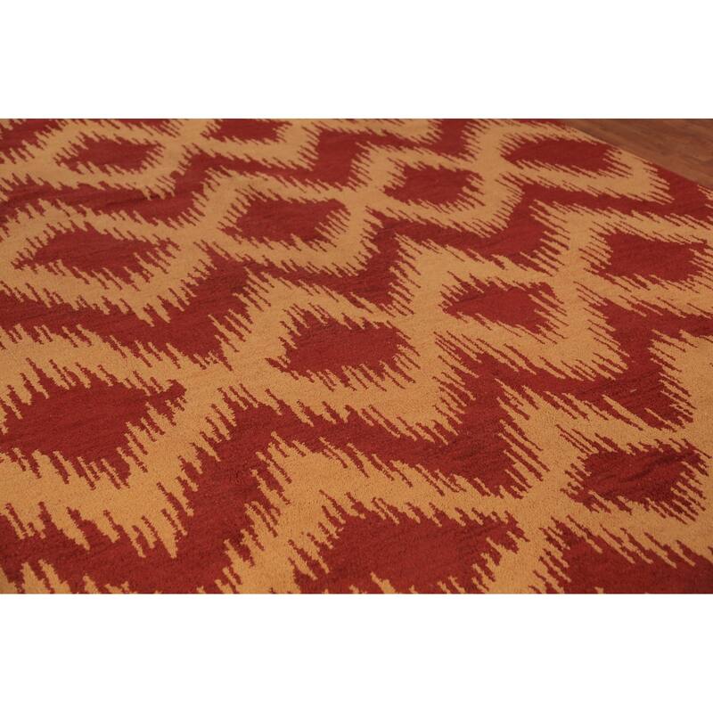 Hand Knotted Oriental 100% Wool Carpet Modern Geometric Red Moroccan Area Rug - 11' 8'' X 8' 11''
