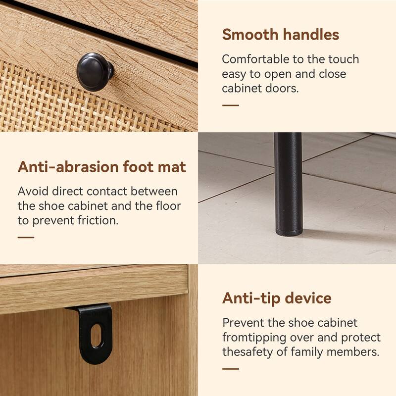 2-Door Shoe Storage Cabinet with Rattan Fronts & Drawer/Freestanding Entryway Organizer with Adjustable Shelf