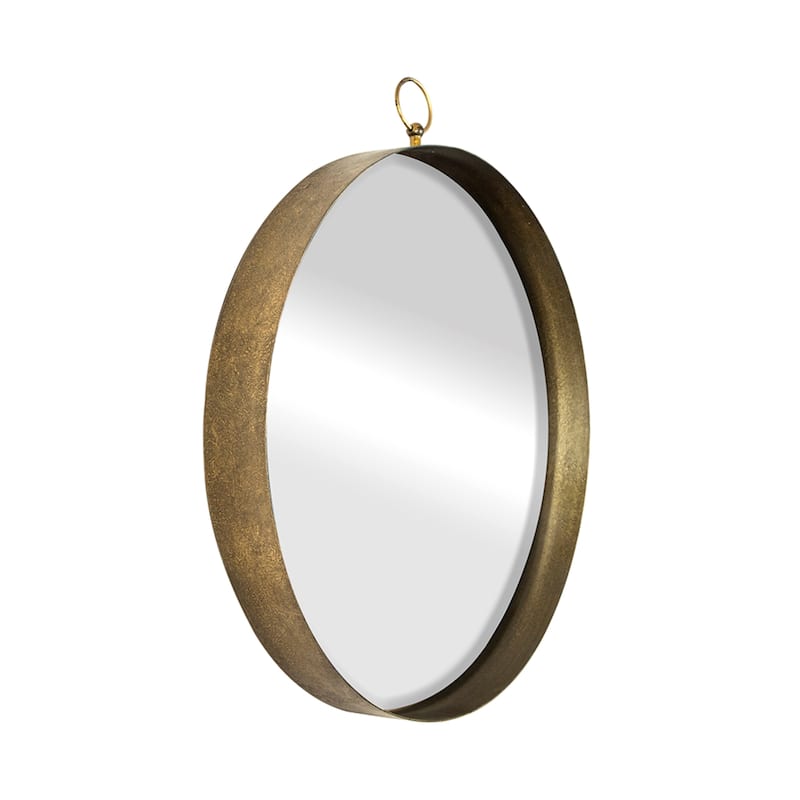 Round Wall Mirror with Ring Handle - 28" - Gold