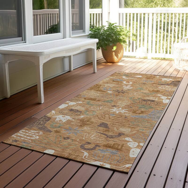 Machine Washable Indoor/ Outdoor Modern Ranch Chantille Rug - Copper - 2'3" x 7'6"