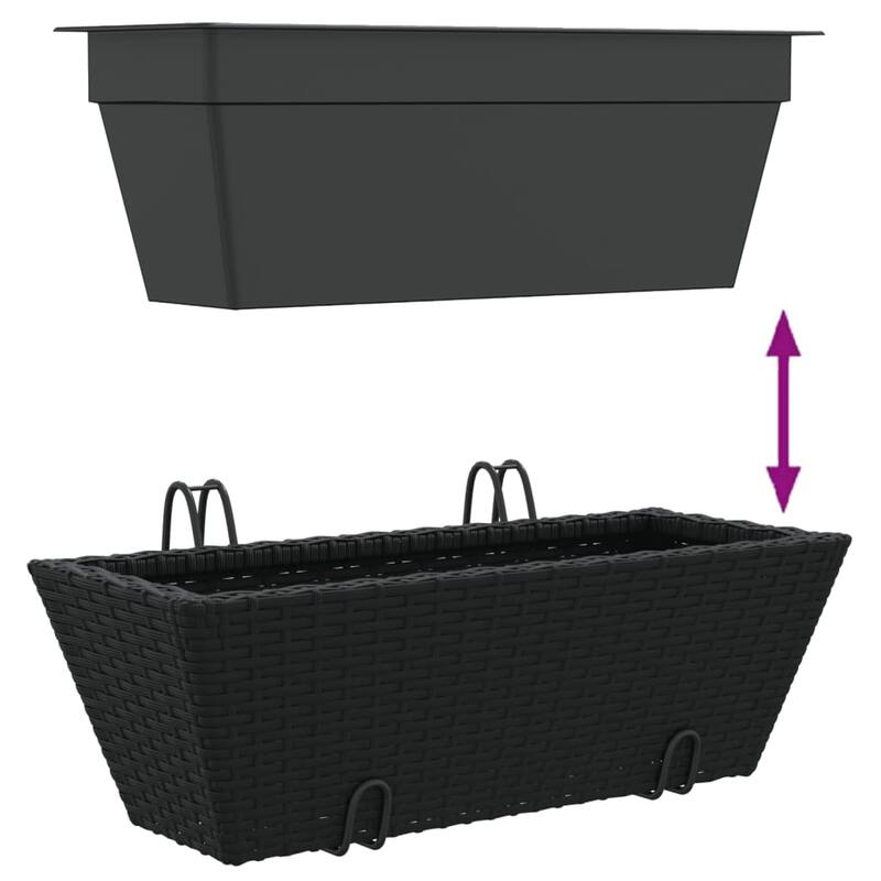vidaXL Planter Black PE rattan Medium Hooks Planter Trapezoidal - 8.7 x 21.3 x 7.1 in