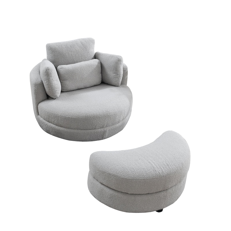 Oversized Swivel Cuddle Barrel Chair with moon storage ottoman