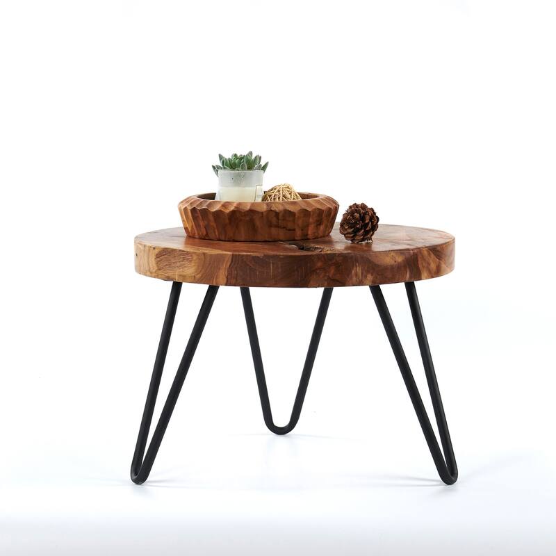 Teak Wood Round Plant Stand Table - 15.74" x 15.74"x 11.96"