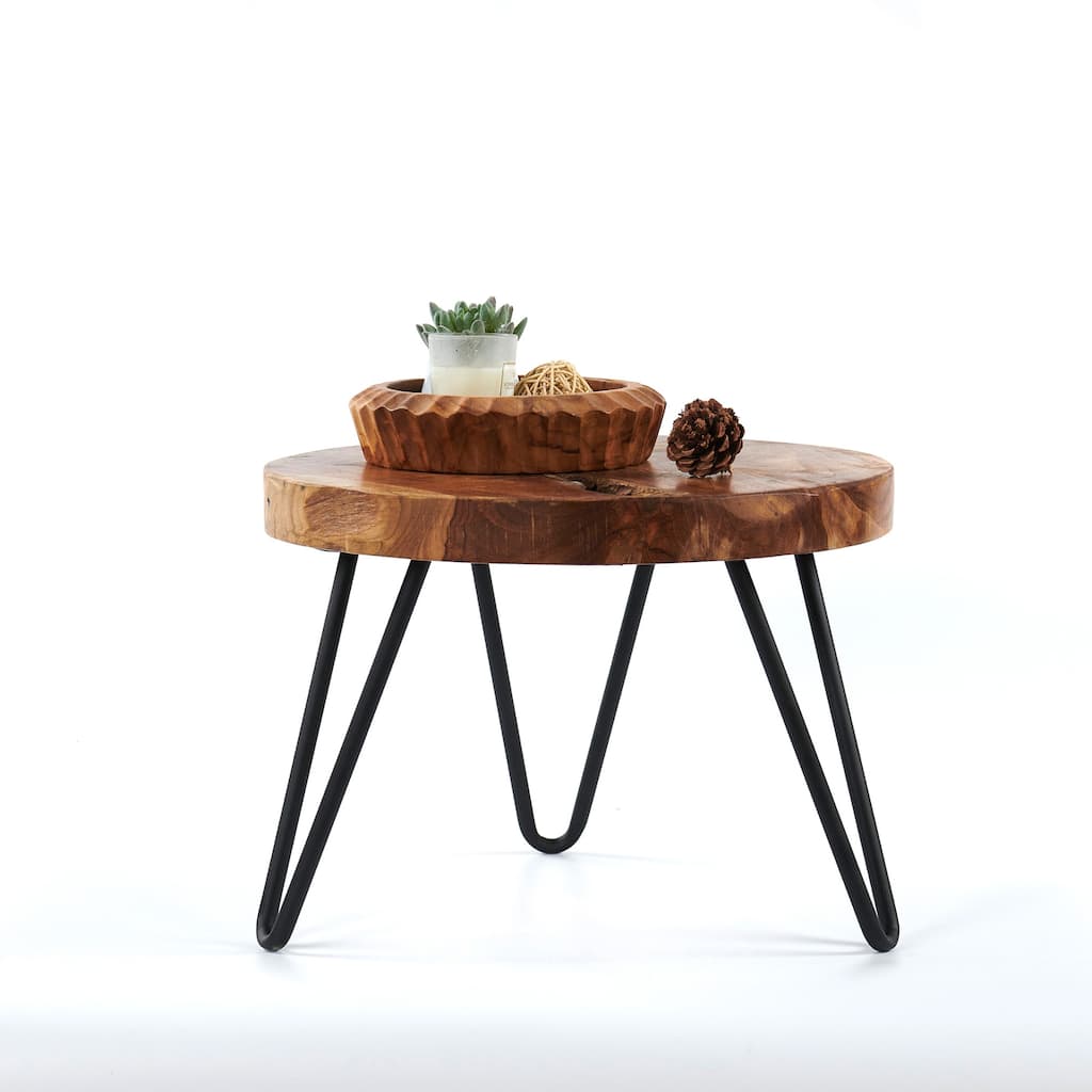 Teak Wood Round Plant Stand Table - 15.74" x 15.74"x 11.96"