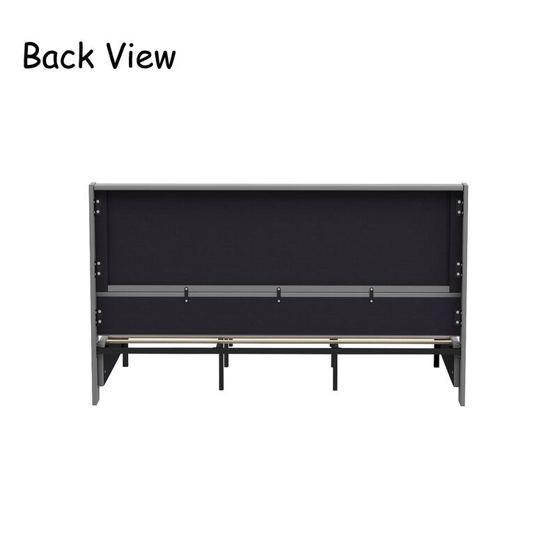 King Size Light Gray Velvet Platform Bed with 46.9" Tall Wingback Headboard & High Footboard Upholstered Bed Frame