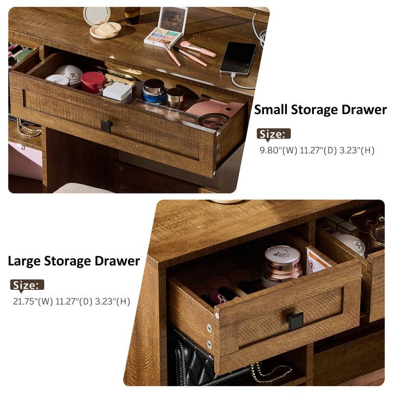 Vanity Dresser with Mirror and Stool Set Storage Drawers Luxury Furniture