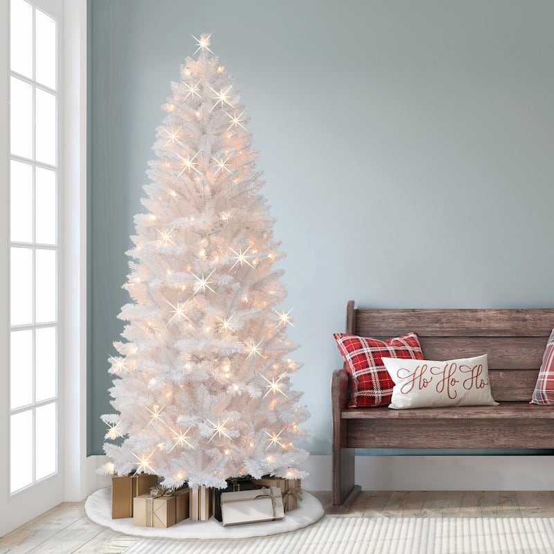 Puleo International 7 ft. Pre-Lit White Carson Artificial Pine Tree