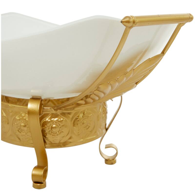 CosmoLiving by Cosmopolitan Glass Kitchen Serving Bowl with Gold or Brown Metal Stand and Ring Feet - Clear or White