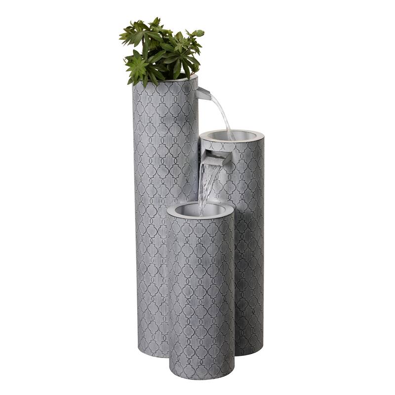 LED Geometric Round 3 Tier Outdoor Garden Water Fountain - 27.5"