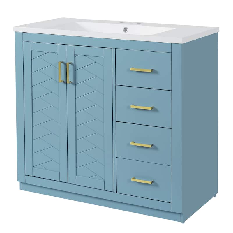 36" Bathroom Vanity with Ceramic Sink - Solid Wood, 3 Soft-Close Drawers, Storage Cabinet