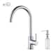Lead Free Solid Brass High Arc Single Level Bar Prep Kitchen Faucet with Single Handle - Chrome W/ Soap Dispenser