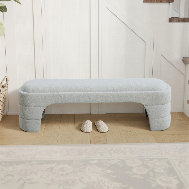 65"W Chenille Upholstered End of Bench ,Entryway Shoe Bench,FootStool Ottoman for Bedroom, Living Room