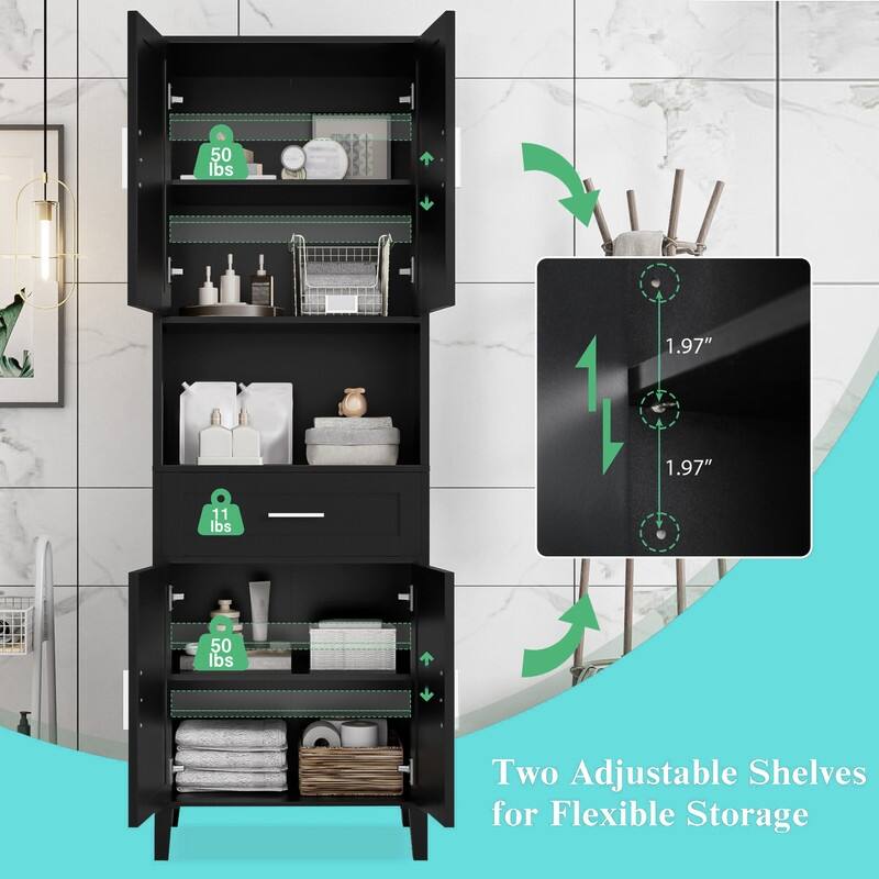 Bathroom Storage Cabinet Tall, 70.9" Cabinet Freestanding, Bathroom Pantry with Drawer, 2 Adjustable Shelves, Open Storage
