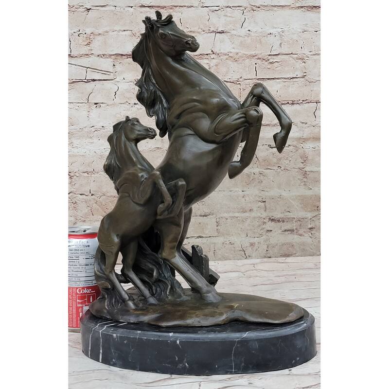 Adult And Baby Horse Pony Dual Rearing Horses Bronze Statue Sculpture Decor