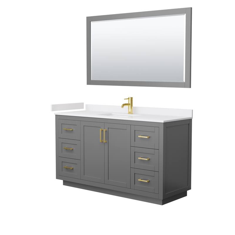 Miranda Bathroom Vanity Set, Cultured Marble Top, 58-Inch Mirror - 60-Inch Single - Dark Gray, Gold Trim, White Cultured Marble Top