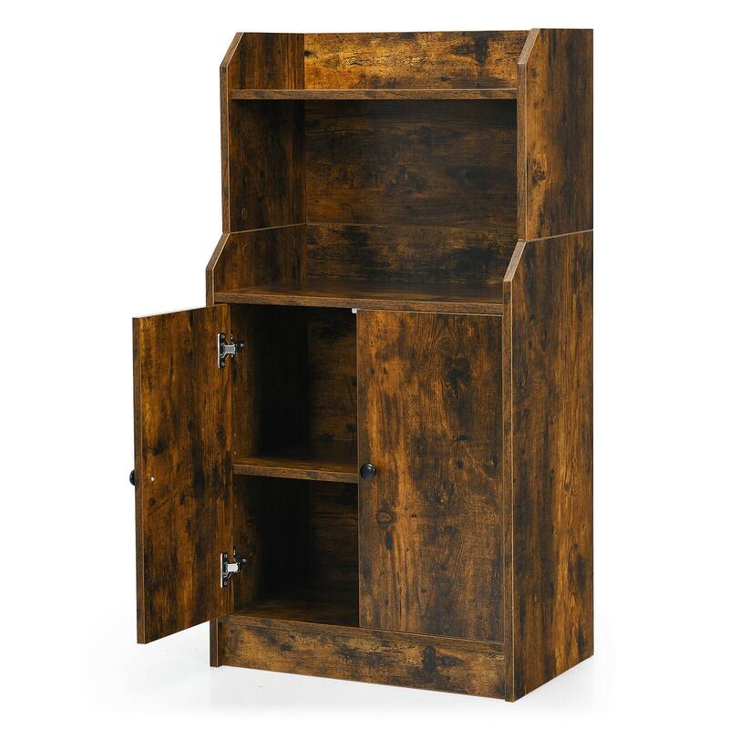 Gymax Storage Cabinet Bookcase w/2 Doors and Open Shelves Display