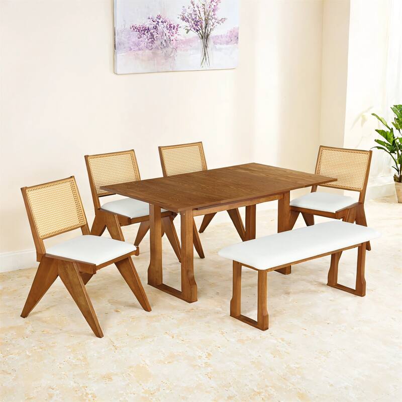 6-Piece 82.7inch Modern Extendable Dining Table Set with Two 11.8inch Removable Leaf