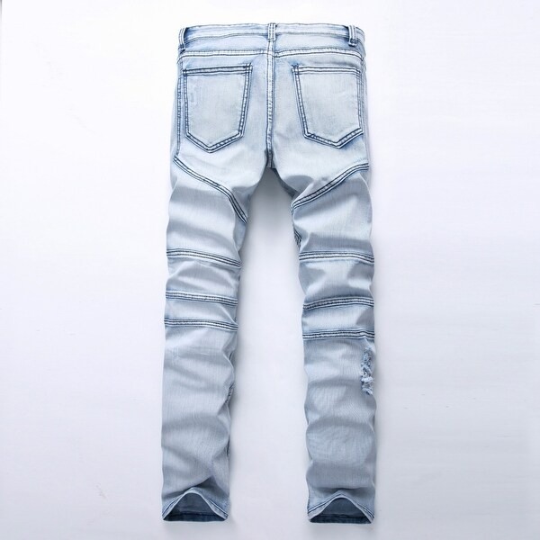 men's slim fit black stretch destroyed ripped skinny denim jeans