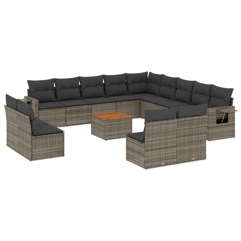vidaXL Garden Sofa Set 14 Piece with Cushions Outdoor Sofa Set Poly Rattan