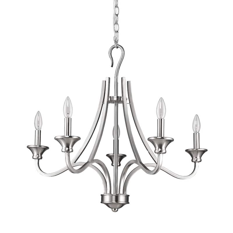 HomeRoots Silver Candle Style Five Light Metal Dimmable Chandelier - 28' X '25' X '28