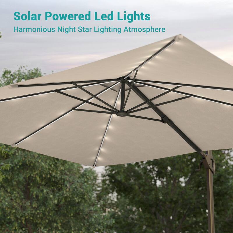 BONOSUKI Solar-powered 10x8ft Cantilever Patio Umbrella, Ultimate Outdoor Comfort with 360° Rotation and Canopy Angle Adjustment