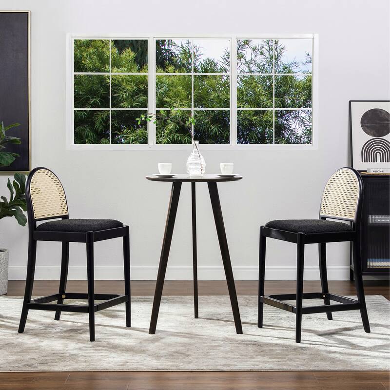 Curved Back Cane Rattan Counter Stool Set - Black