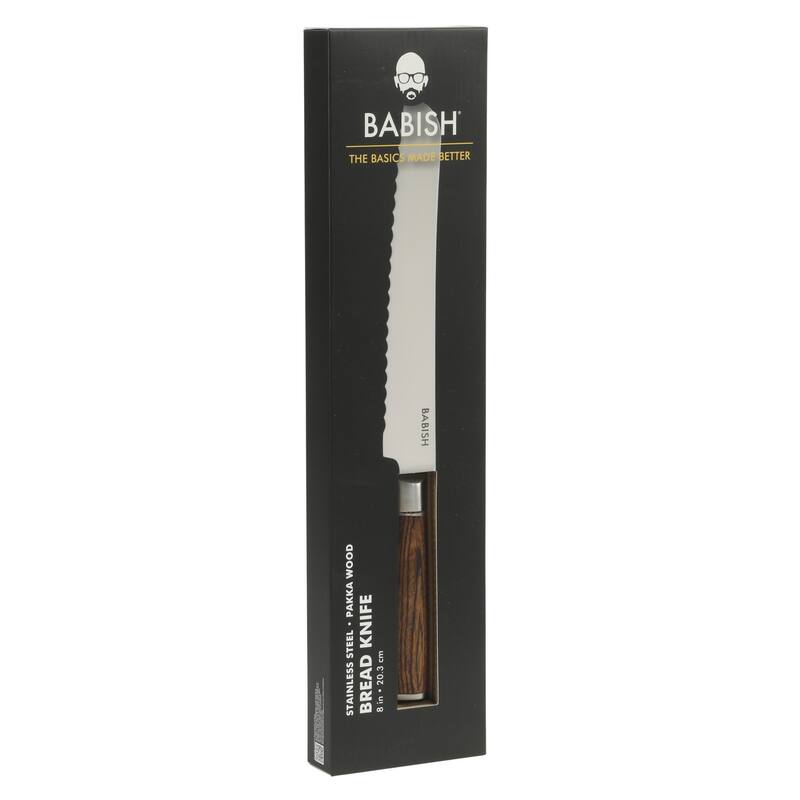 Babish High Carbon 1.4116 German Steel Full Tang 8-Inch Bread Serrated Knife for Slicing Bread, Crusting & Artisan Loaves