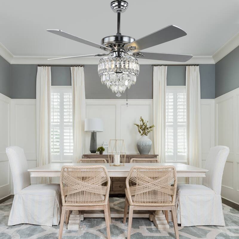 Bella Depot 52" Modern Crystal Ceiling Fan with Remote and Light Kit ,3-speed Reversible Blades