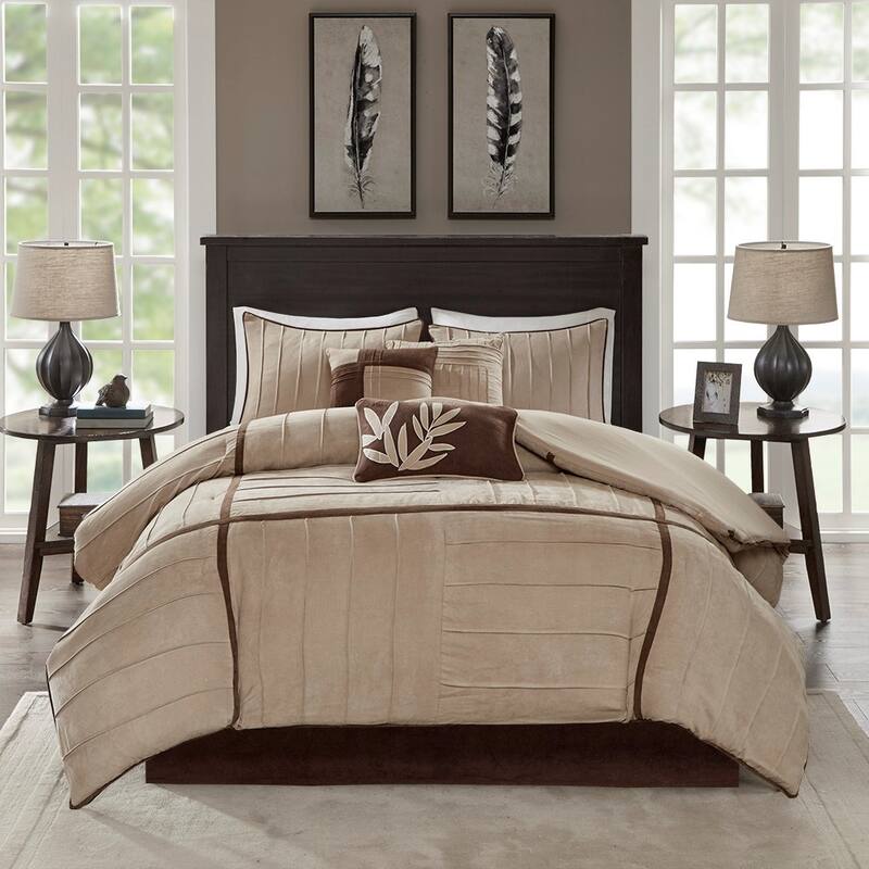 7 Piece Faux Suede Comforter Set Beige Cal King