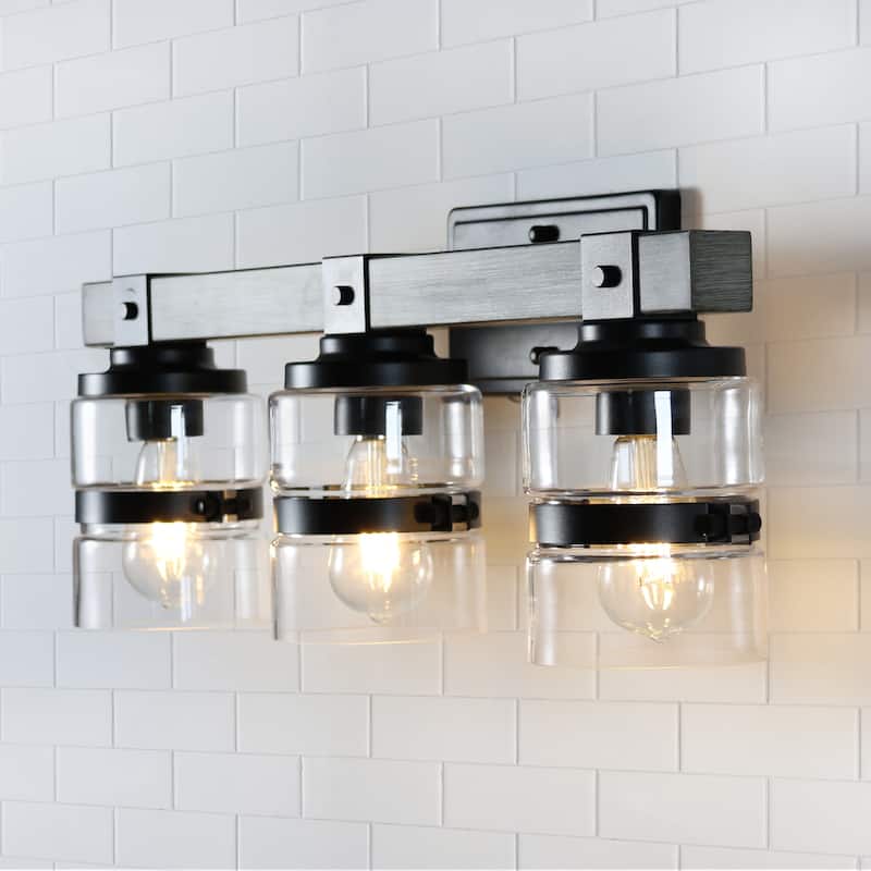 ExBrite Farmhouse 3-lights Bathroom Dimmable Iron Grey Vanity Lights Wall Sconces