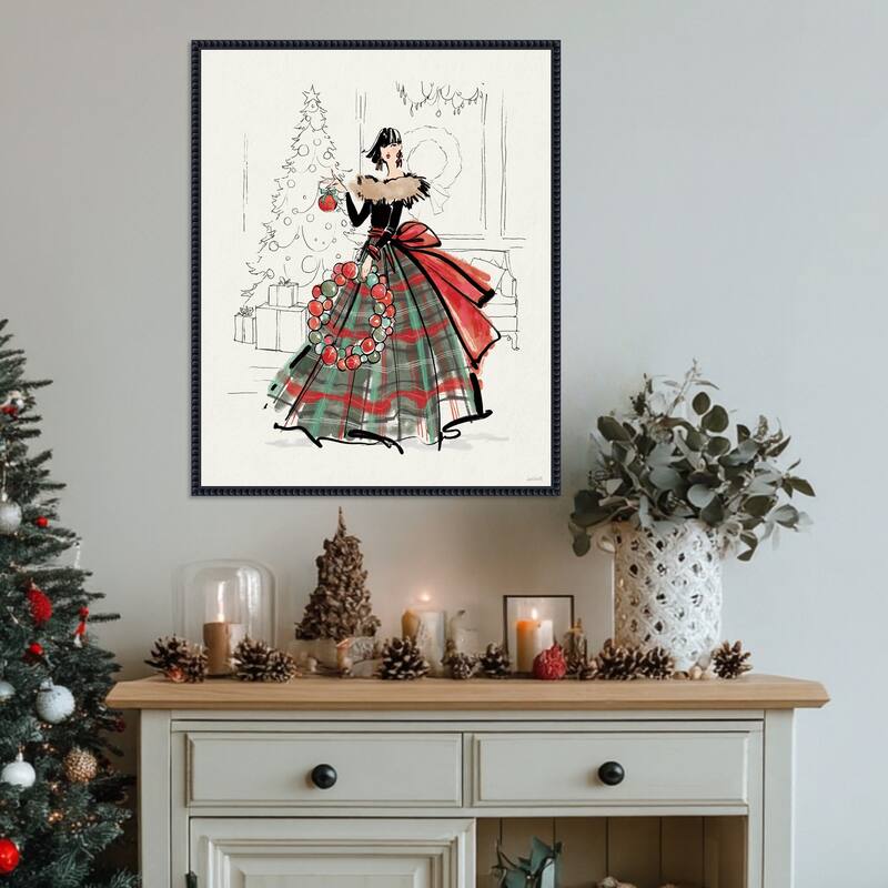 Holiday Fashionistas V by Anne Tavoletti (23 x 28 in.), Framed Canvas Wall Art Print - Sylvie Beaded Black