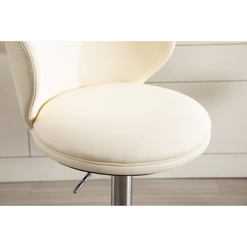 Modern Swivel Bar Stool, White Leather with Titanium Stainless Steel Frame & Adjustable Height