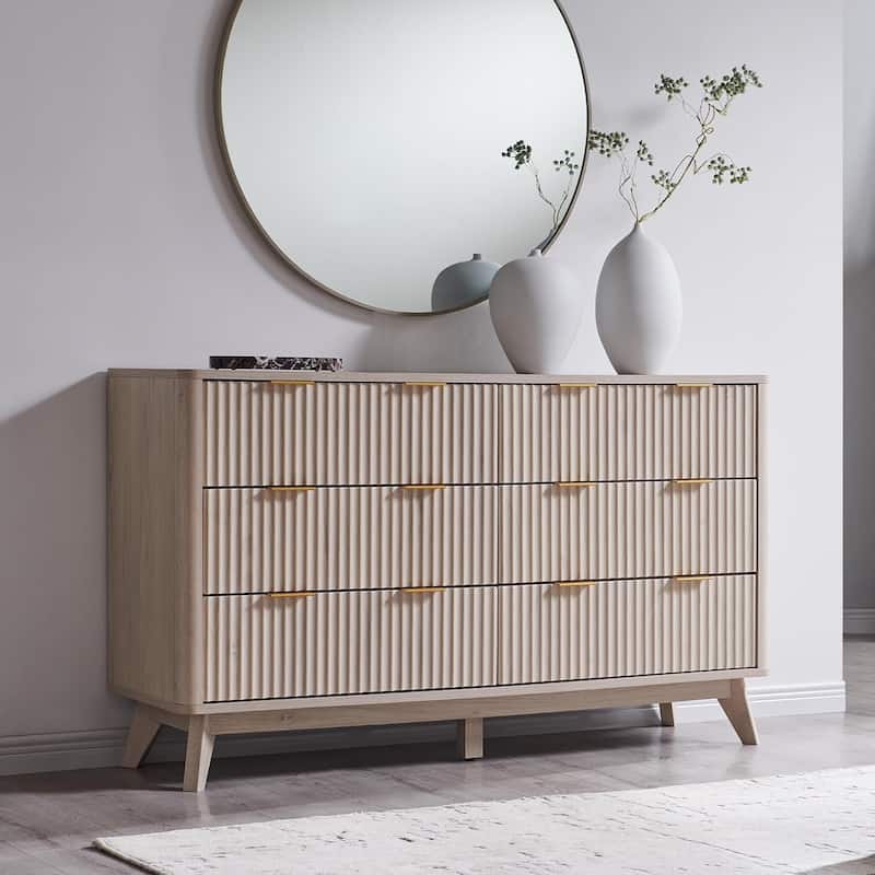 Modern Fluted 6 Drawers Dresser, Chest of Drawers, Dresser TV Stand