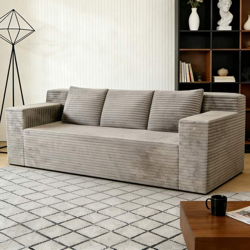 71" Corduroy Fabric 3-Seater Sectional Sofa, No Assembly Required
