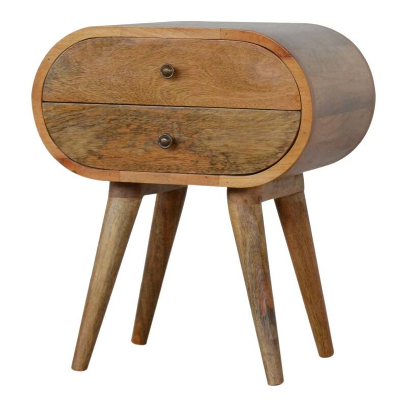 HomeRoots 21" Light Brown Solid Wood Oval Two Drawer Nightstand