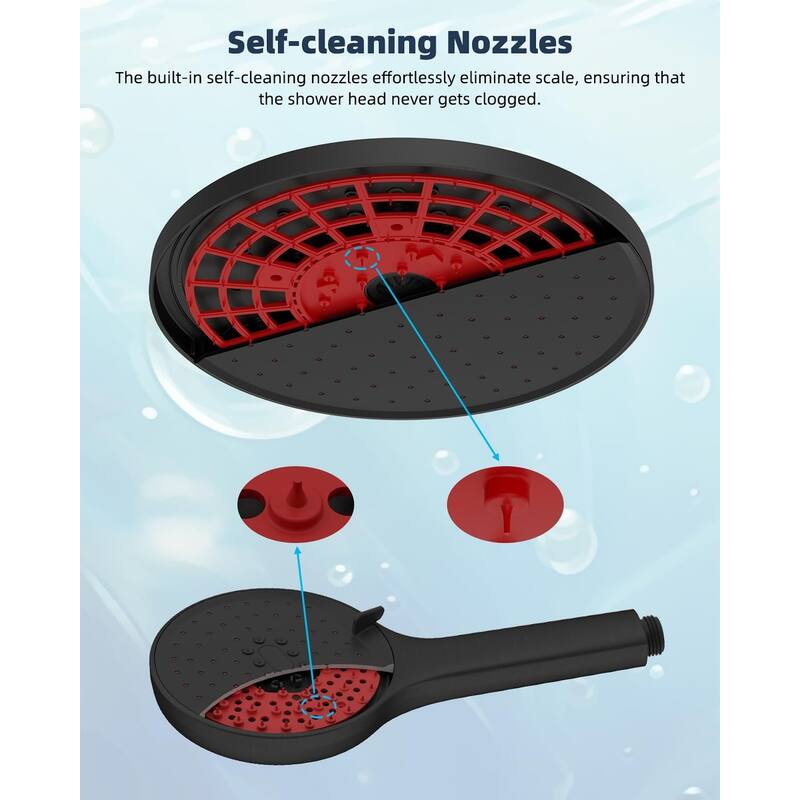 Self-cleaning 10" High Pressure Rainfall Shower head with Hand Spray