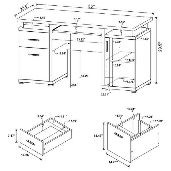 dimension image slide 2 of 3, Tracy 55-inch 2-drawer Office Computer Desk