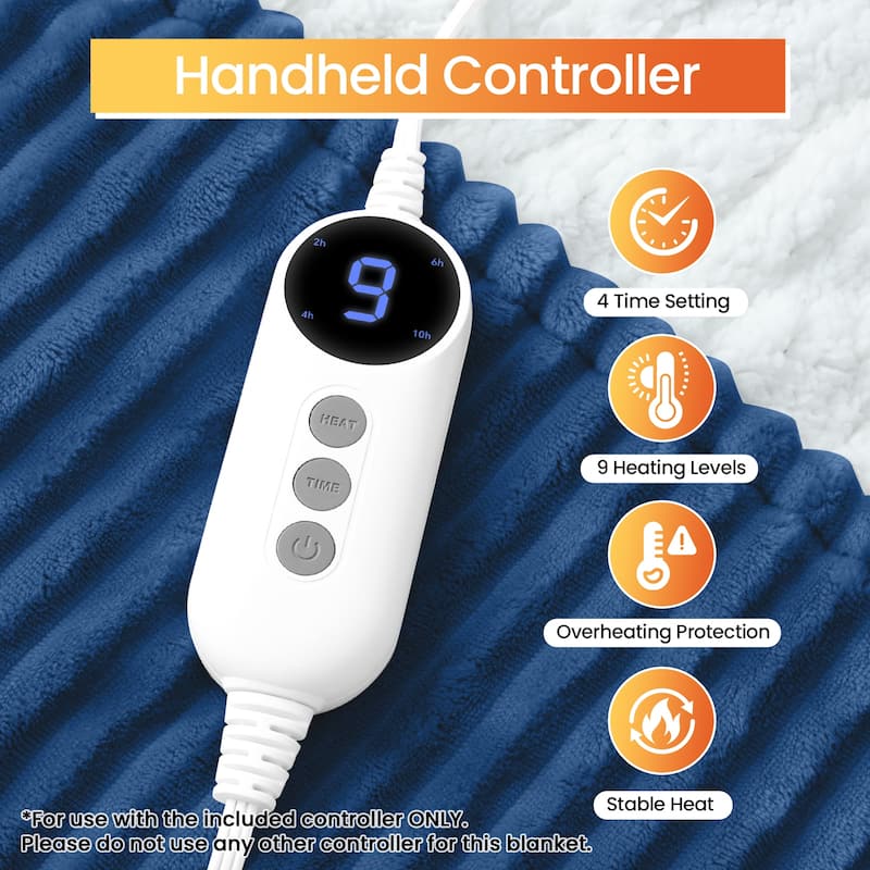 Reversible Flannel & Sherpa Electric Blanket, Heated Throw with Temperature and Timing Functions of a Controller