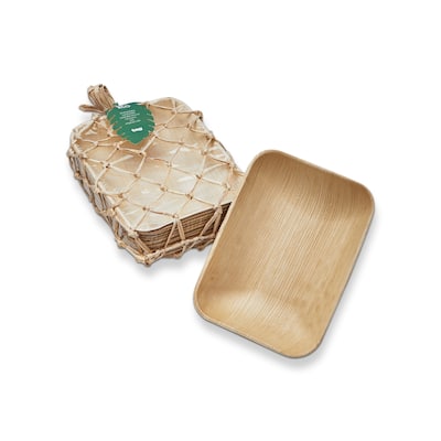 Eco Palm Leaf Rectangular Bowl Set of 12 - Natural Dining & Salad Bowls, 12oz Capacity, Dishwasher Safe, 8" x 6" x 1.35"