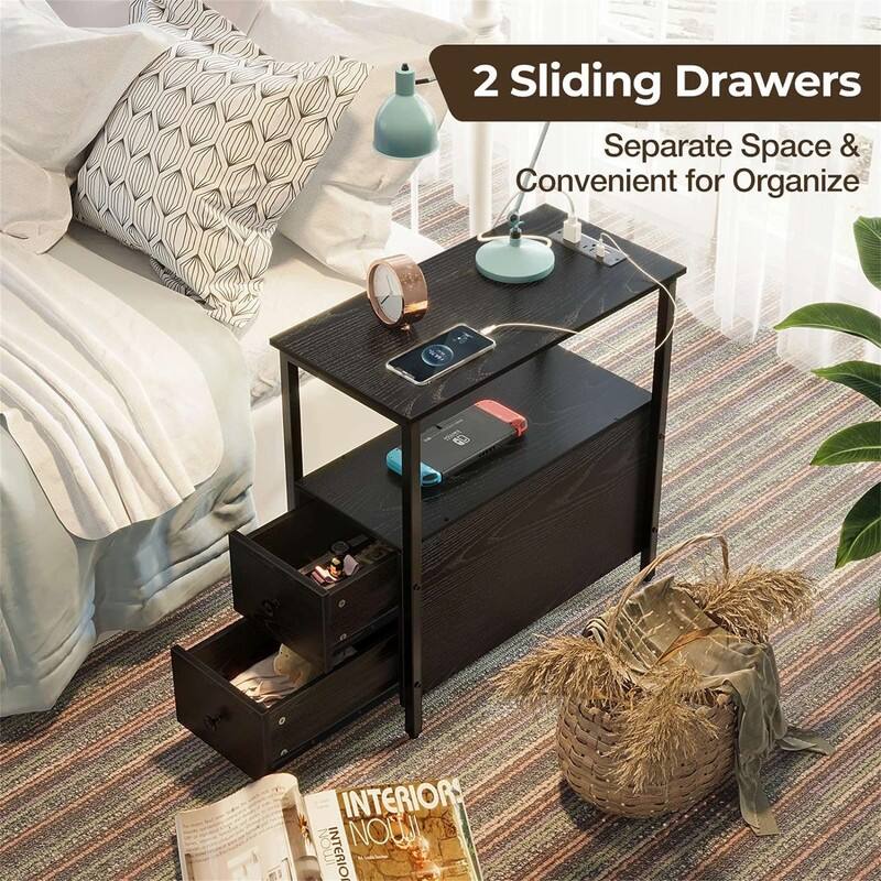 End Table with Charging Station - 23.6"D x 11.8"W x 24.4"H