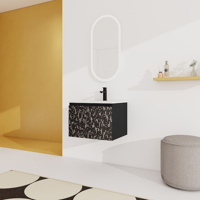 Plywood Wall Mounting Bathroom Vanity Set in Black with Integrated Ceramic Sink