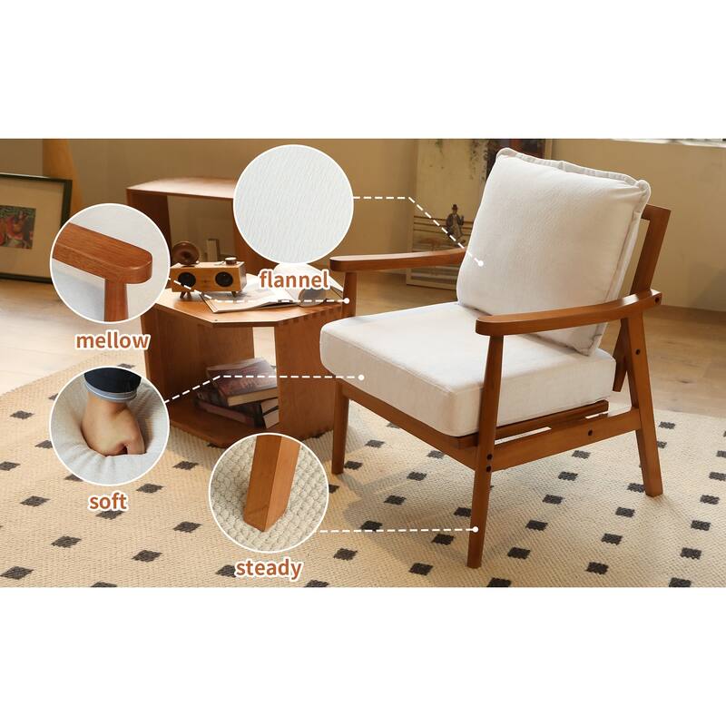 Accent Chair with Solid Wood Frame, Living Room Chair with Soft Fabric Cushion, Cozy Bedroom Chair, Comfy Armless Reading Chair