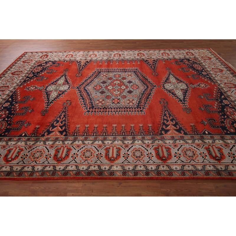 Viss Oriental Area Rug Handmade Geoemtric Orange Wool Carpet - 8'11"x 11'10"