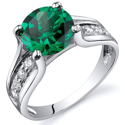 Sterling Silver 1.75 ct Created Emerald Birthstone Ring
