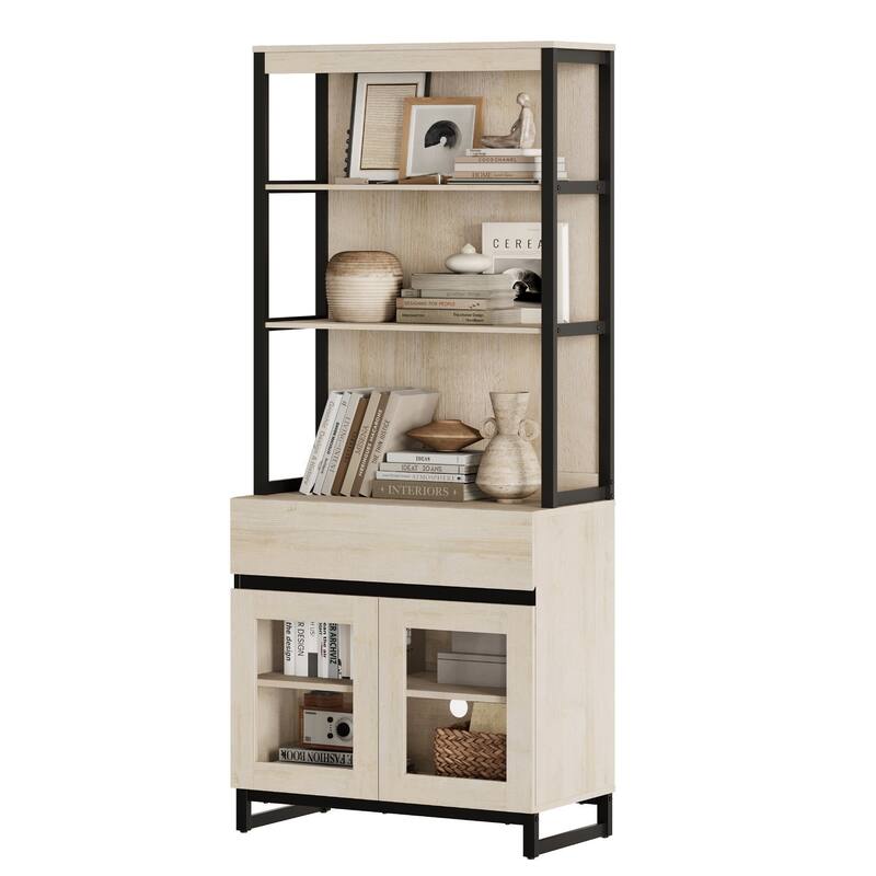 Modern 72" Tall Bookcase with Drawer and Open Book Shelfs for Home Office, Living room.