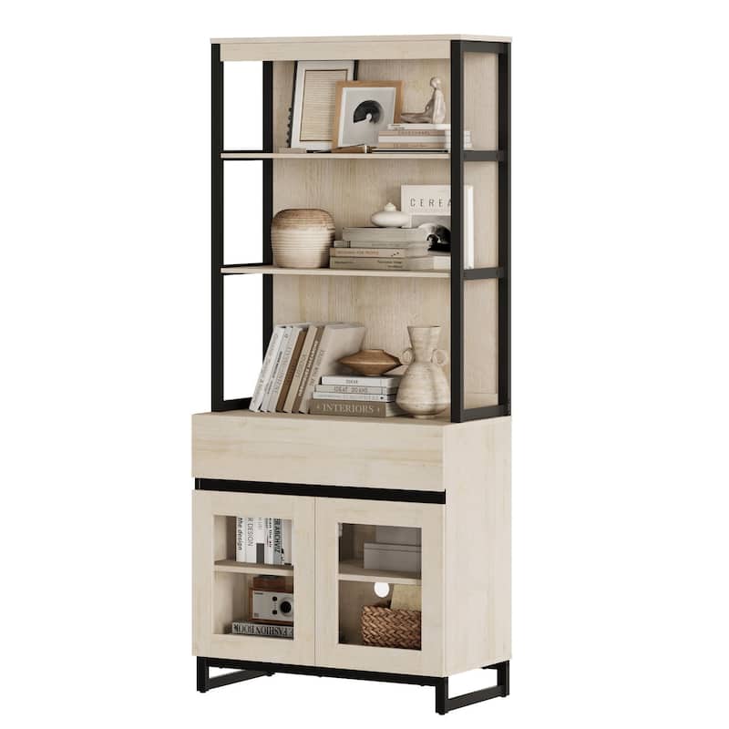 Modern 72" Tall Buffet Sideboard with Drawers and Open Shelves, Storage Cabinet for Dining Room or Kitchen