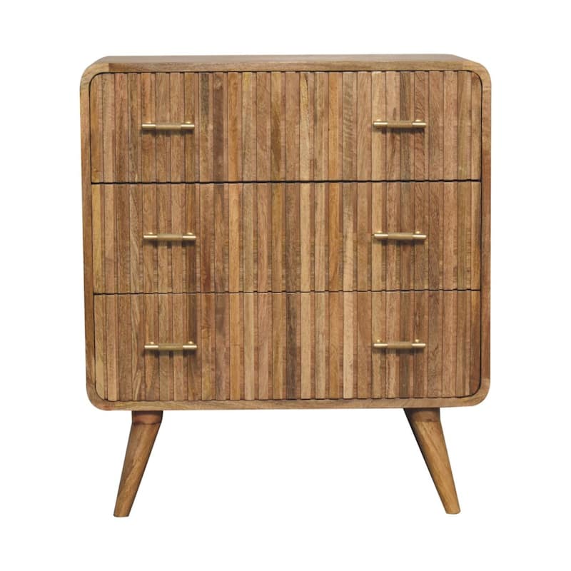 Artisan Furniture Solid Wood T-bar Ridged Chest, Beige with 3 Drawers - N/A