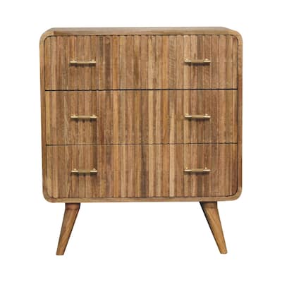 Artisan Furniture Solid Wood T-bar Ridged Chest, Beige with 3 Drawers - N/A